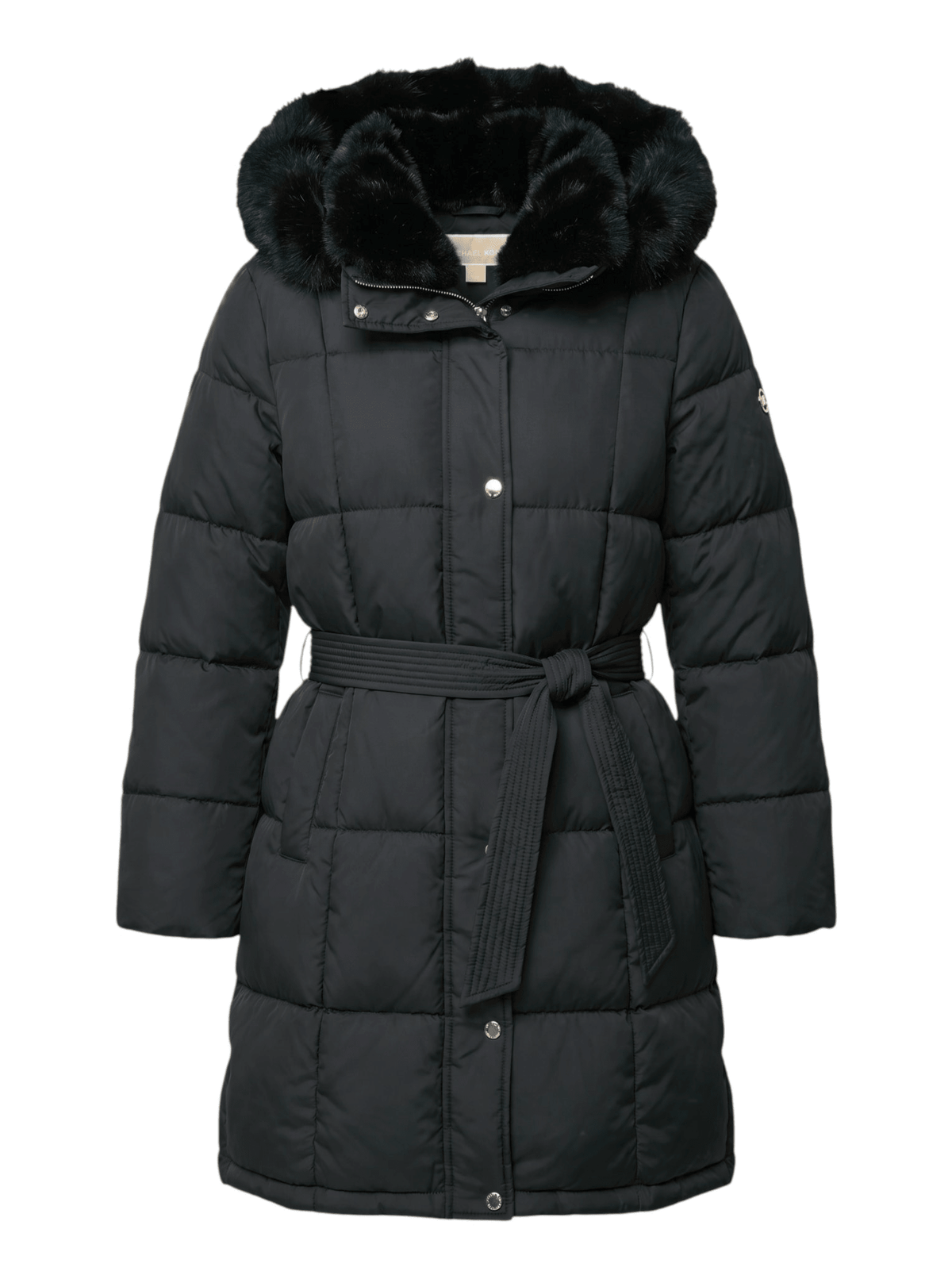 Abrigo Michael Kors Acolchado Negro con Capucha de Piel - Boxroom