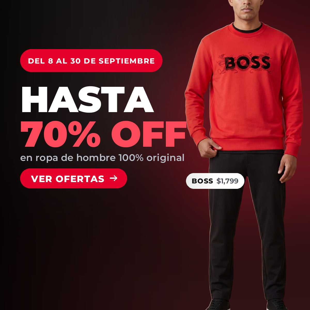 Hasta 70% off en ropa de hombre 100% original del 8 al 30 de septiembre