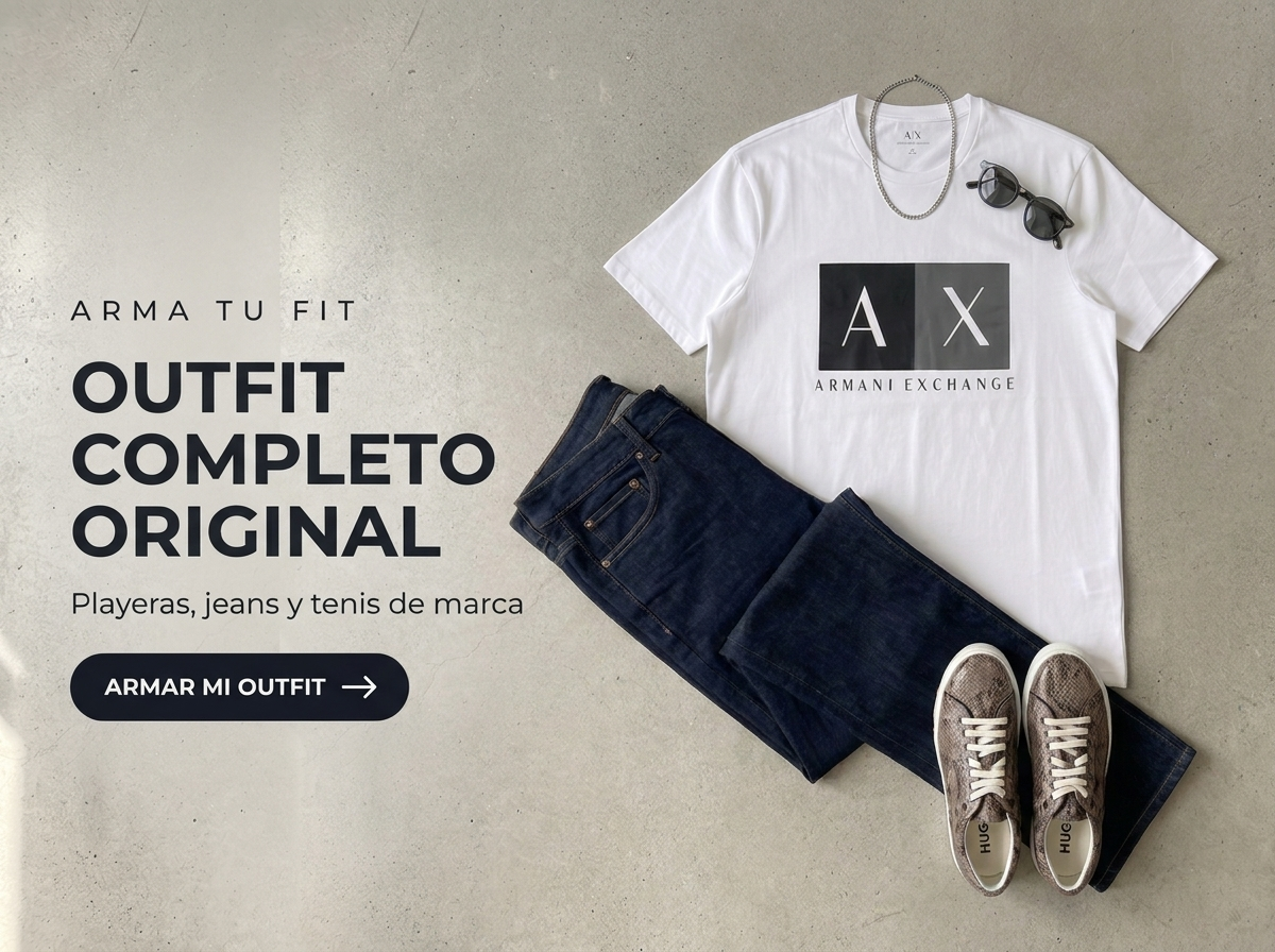 Arma tu fit: outfit completo original, playeras jeans y tenis de marca
